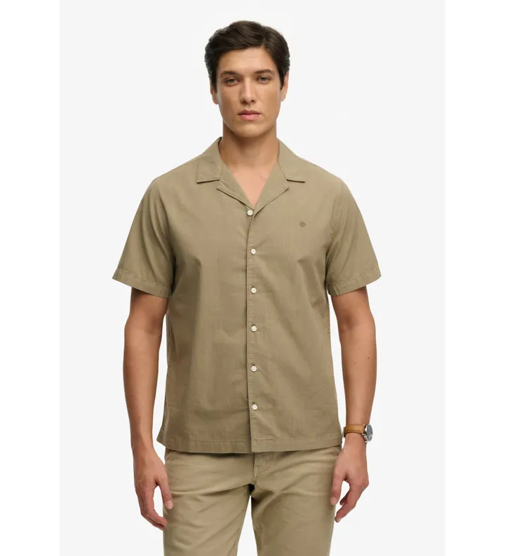Superdry para hombre. M4011138A Camisa Cabana marrón verdoso (L), Casual, Algodón, Manga corta