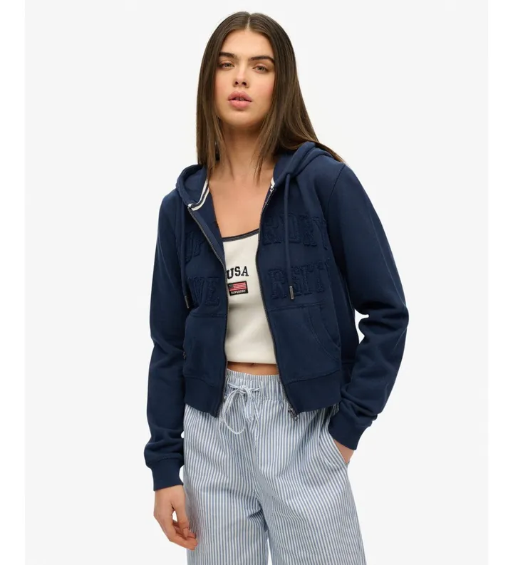 Superdry para mujer. W2012335A Sudadera Athletic Tonal Crop marino (L), Casual, Algodón