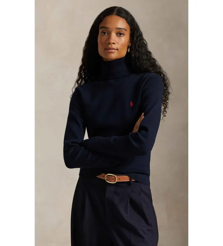 Polo Ralph Lauren para mujer. 211959287001 Jersey Cuello vuelto marino (L), Casual, Algodón, Manga larga