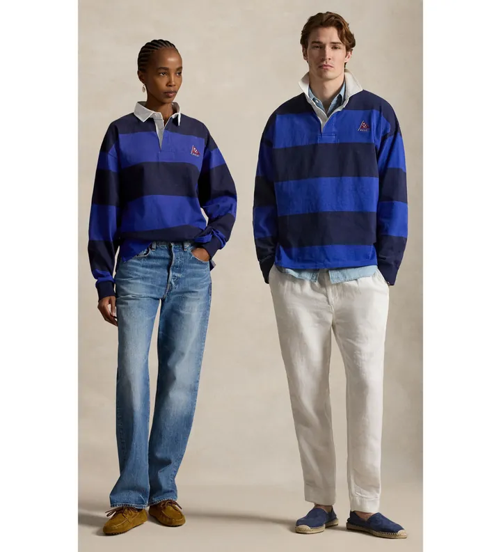 Polo Ralph Lauren unisex. 710B19139002 Camiseta de rugby Big Fit de punto azul (L), Casual, Algodón, Manga larga