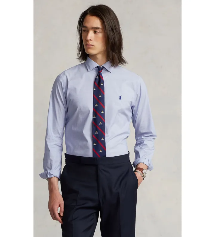 Polo Ralph Lauren para hombre. 712827063001 Camisa de popelina Custom Fit azul (39), Casual, Algodón, Clásico, Manga larga