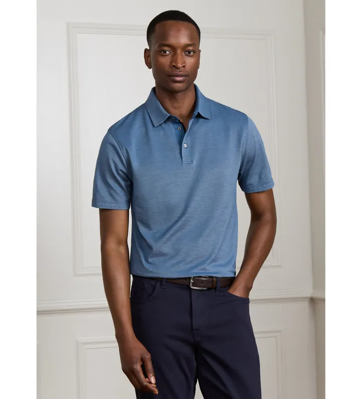 Hackett London para hombre. HM5600180 Polo Silk Pique azul (L), Casual, Algodón, Clásico, Manga corta