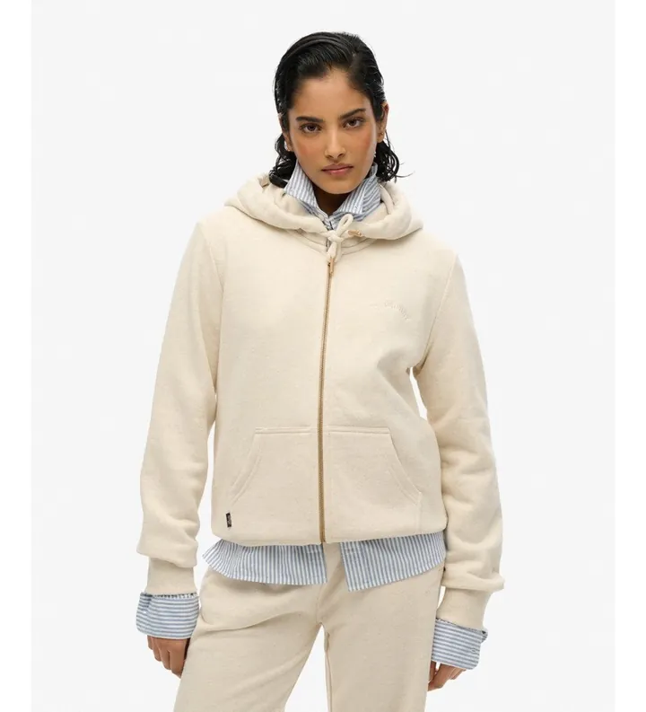 Superdry para mujer. W2012422A Sudadera con capucha y cremallera Essential Logo beige (L), Casual, Algodón