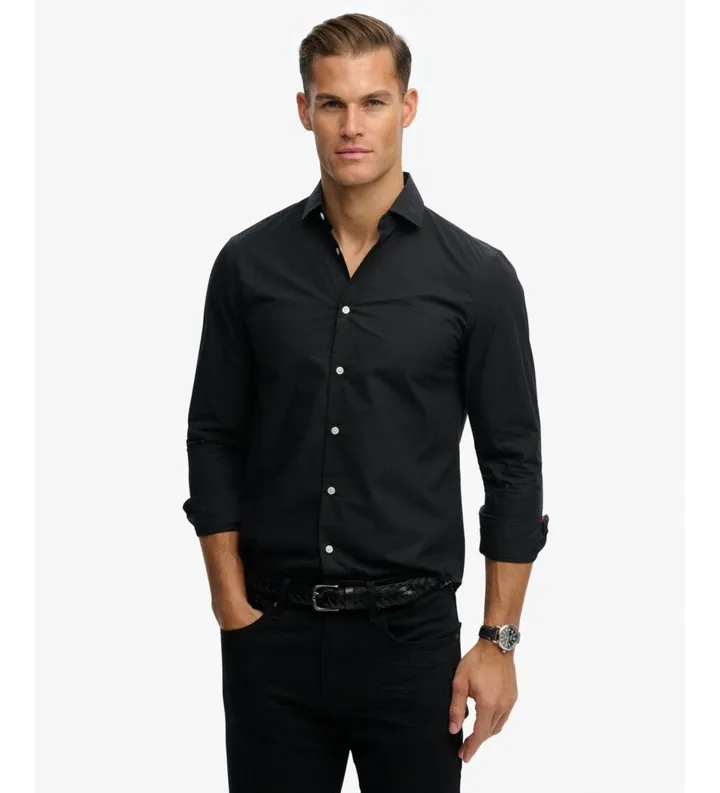 Superdry para hombre. M4011045A Camisa Classic Tailored negro (L), Casual, Algodón, Clásico, Manga larga
