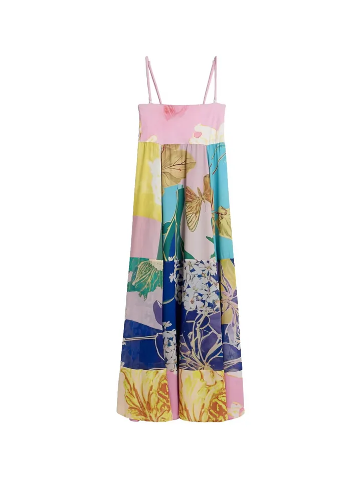Desigual Vestido de verano azul oscuro / umbra / lima / rosa