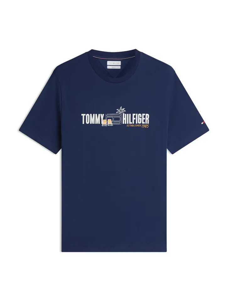 TOMMY HILFIGER Camiseta 'Logo Graphic' navy / dorado / blanco