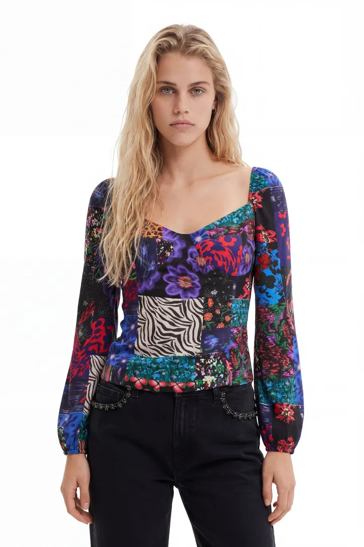 Desigual, Blusa corsé patch, Viscosa, Negro, L