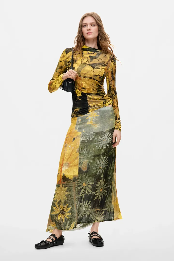 Desigual, Falda Larga Estampada, Mujer, Viscosa, Verde, L