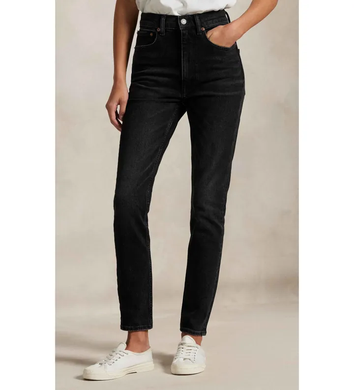 Polo Ralph Lauren para mujer. 211969406001 Jeans de tiro alto Super Slim negro (24/32), Casual, Algodón, Denim