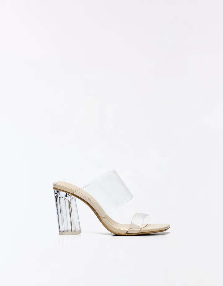 Bershka Sandalia Tacón Vinilo Mujer 35 Transparente