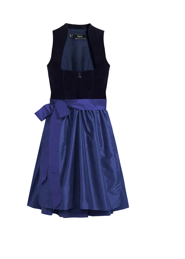 Traje tirolés con corpiño de terciopelo y delantal de satén (2 piezas)