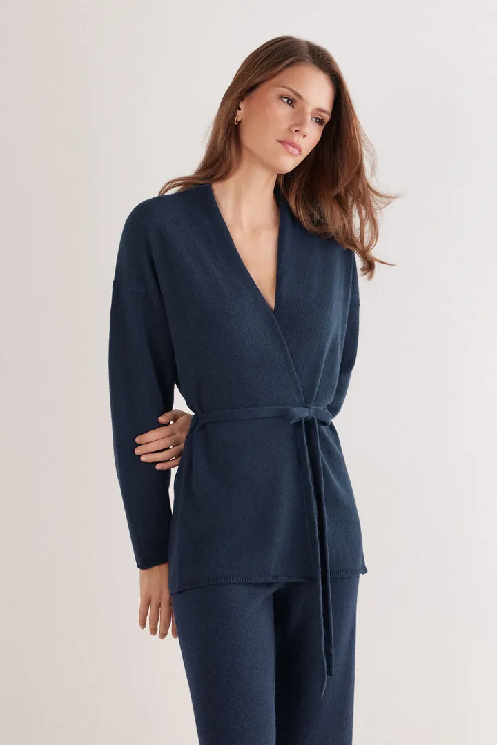 Intimissimi Cárdigan con Cinturón 100% Cashmere Mujer Azul Tamaño M/L