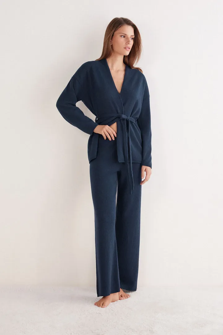 Intimissimi Pantalón Largo Palazzo de 100% Cashmere Mujer Azul Tamaño L