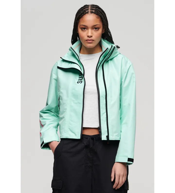 Superdry para mujer. W5011655A Chaqueta cortavientos bordado SD azul (L), Casual, Poliéster, Manga larga