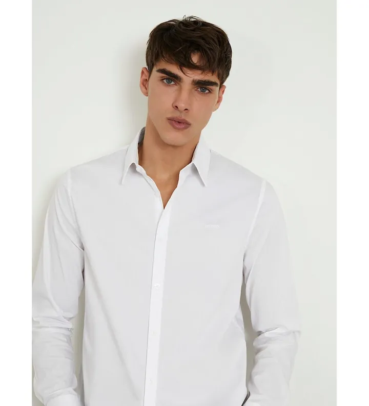 Guess para hombre. M1YH20W7ZK1 Camisa de corte slim Calce blanco (XXL), Casual, Algodón, Clásico, Manga larga