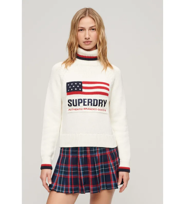 Superdry para mujer. W6110538A Jersey Americana beige (M), Casual, Algodón