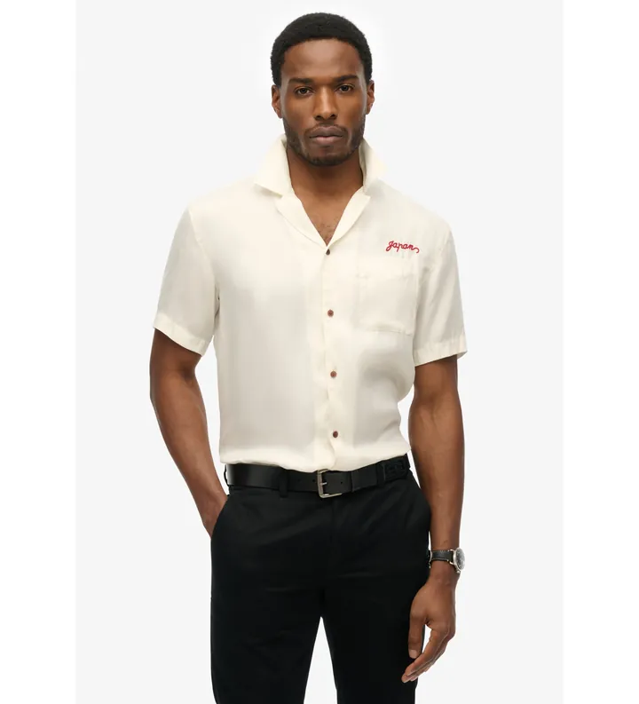 Superdry para hombre. M4010938A Camisa Merchant Suika blanco roto (XL), Casual, Algodón, Manga corta