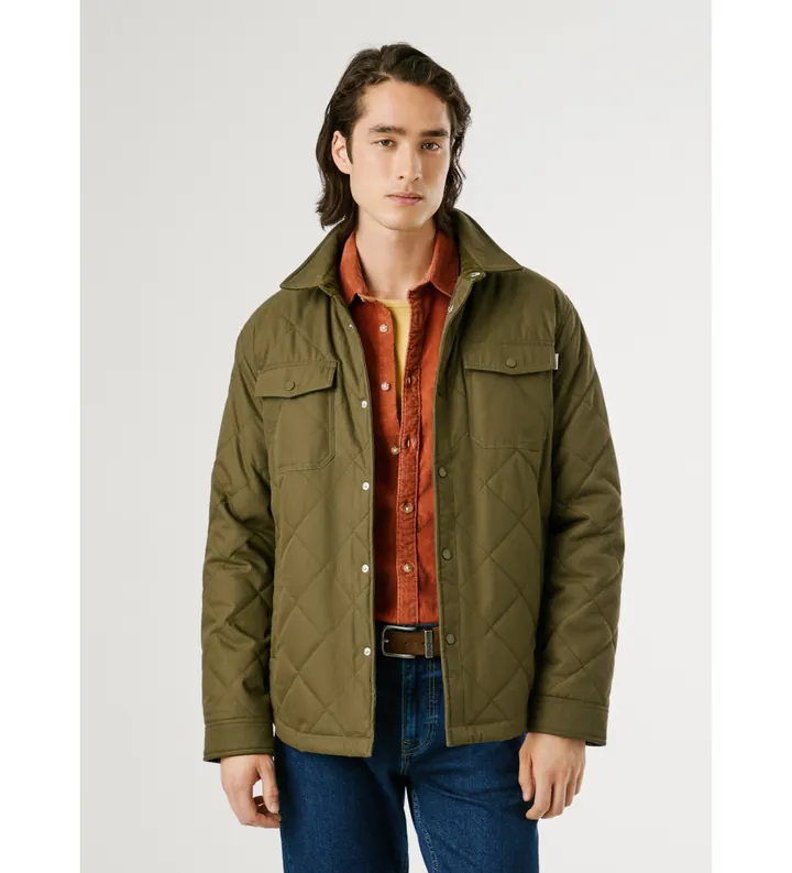 Pepe Jeans para hombre. PM4027197 Chaqueta Quilted Work verde (L), Casual, Algodón, Manga larga