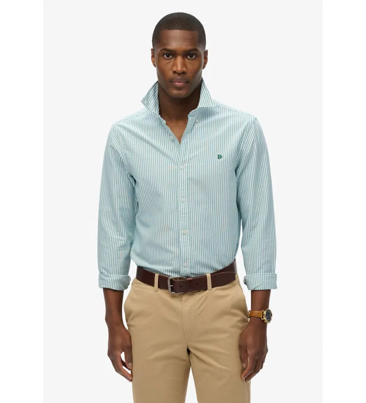 Superdry para hombre. M4011037A Camisa Classic Oxford L/S verde (L), Casual, Algodón, Clásico, Manga larga
