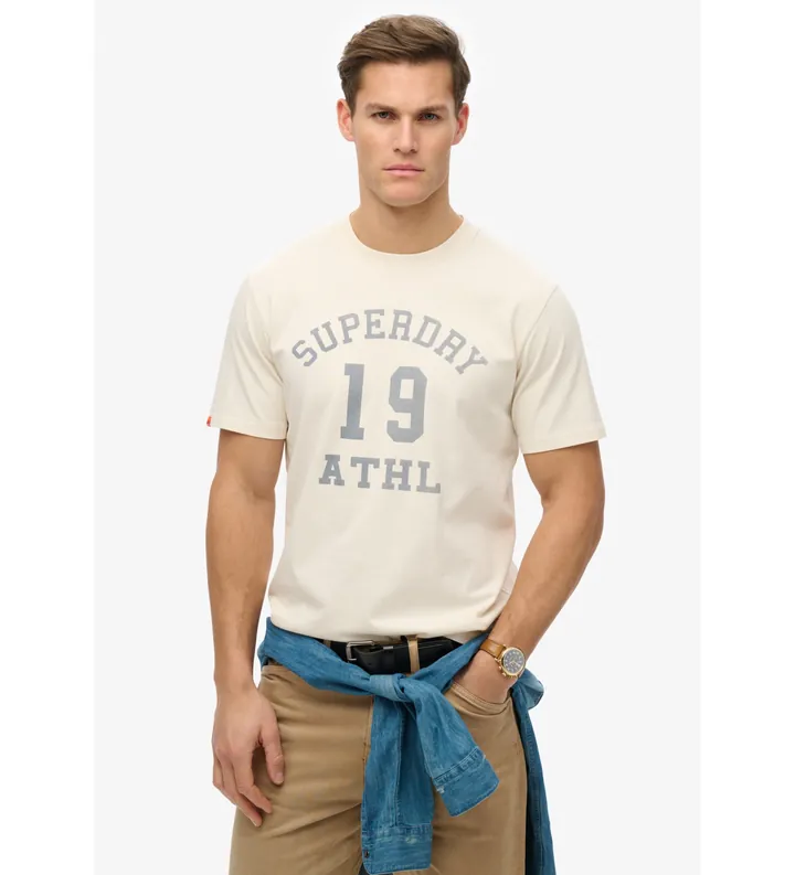 Superdry para hombre. M1012176A Camiseta Athletic Essential blanco roto (L), Casual, Algodón, Manga corta