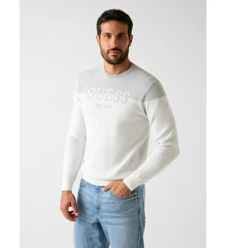 Guess para hombre. M6RR20Z4492 Suéter con logo en la parte delantera gris, blanco (M), Casual, Lyocell