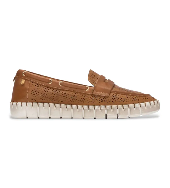 Carmela para mujer. 16321203-CAMEL Mocasines de Piel 163212 marrón (36), Plano, Ninguno, Casual