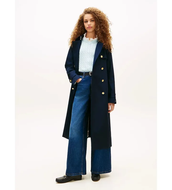 Tommy Hilfiger para mujer. WW0WW48873 Gabardina slim con botones dorados marino (M), Casual, Algodón
