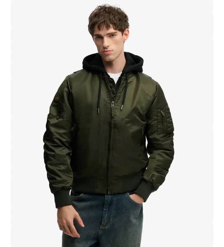 Superdry para hombre. M5012355A Chaqueta Bomber Ma1 verde (XL), Casual, Nylon