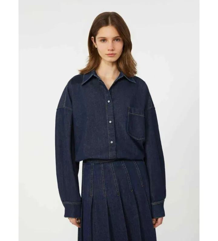 Weekend Max Mara para mujer. 2615111011600 CamisaFoggia marino (38), Casual, Algodón, Manga larga