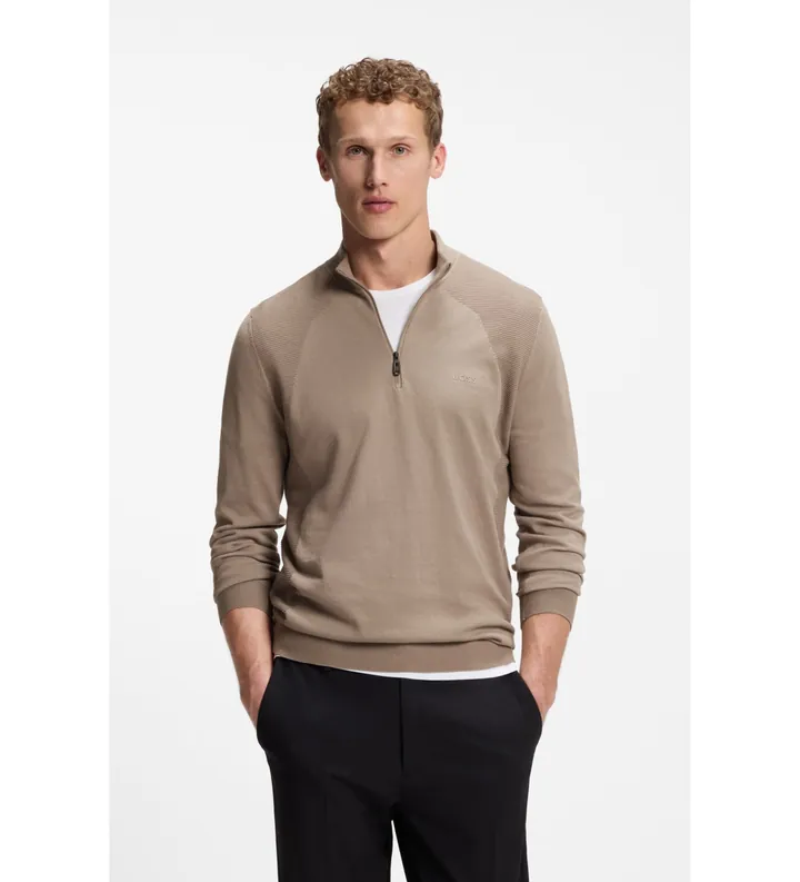 BOSS para hombre. 50558352 Jersey Punto Mezcla Algodón marrón (L), Casual, Manga larga