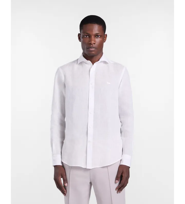 Harmont & Blaine para hombre. CRQ001012833I Camisa lisa de lino puro blanco (L), Casual, Clásico, Manga larga