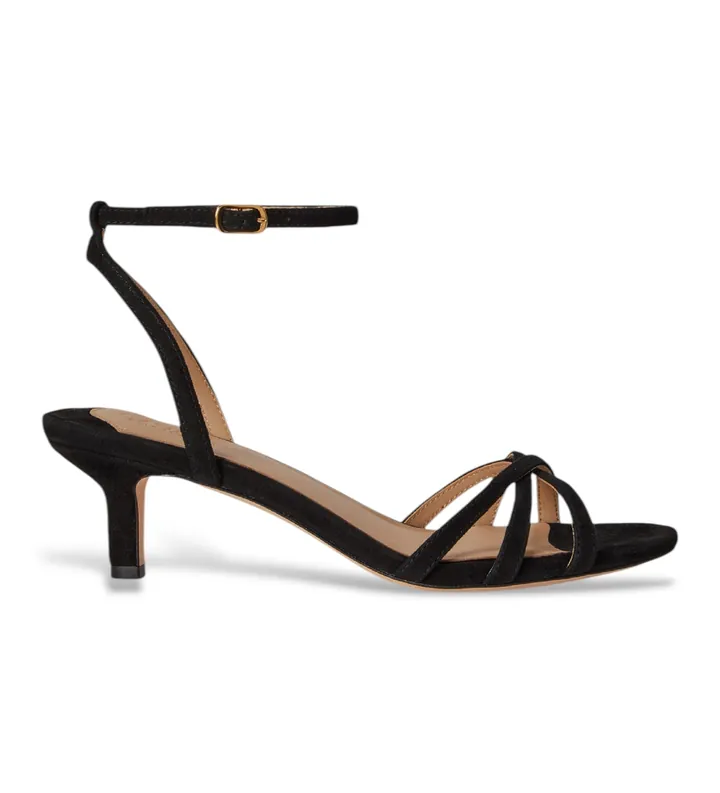 Lauren Ralph Lauren para mujer. 802P06395008 Sandalias de tacón Allie en piel negro (35), 3 a 5cm, Hebilla, Casual, Fiesta, Clásico