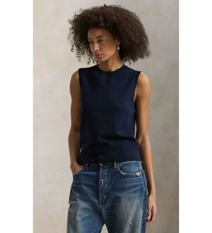 Polo Ralph Lauren para mujer. 211972111500 Jersey sin mangas marino (S), Casual, Algodón, Sin mangas / Tirantes