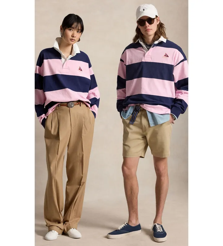 Polo Ralph Lauren unisex. 710B19139001 Camiseta de rugby Big Fit de punto rosa (L), Casual, Algodón, Manga larga