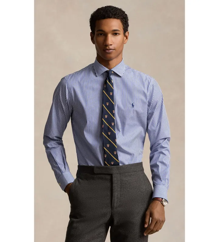 Polo Ralph Lauren para hombre. 712827063002 Camisa de popelina Custom Fit azul (38), Casual, Algodón, Clásico, Manga larga
