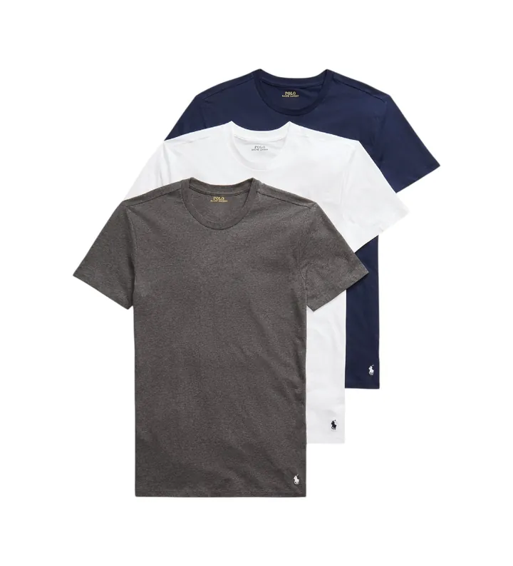 Polo Ralph Lauren para hombre. 714830304036 Set de 3 camisetas de cuello redondo gris, blanco, marino (L), Casual, Homewear, Multicolor, Alg