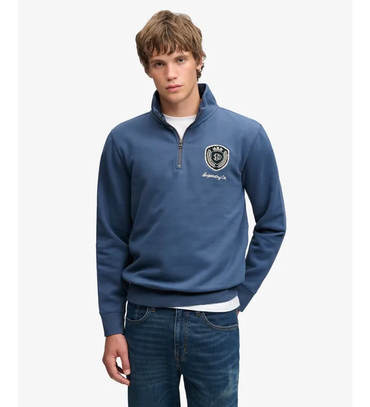 Superdry para hombre. M2014584A Sudadera con media cremallera Vintage Athletic Half azul (L), Casual, Algodón