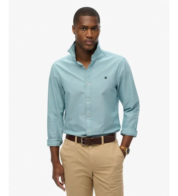 Superdry para hombre. M4011037A Camisa Classic Oxford azul (L), Casual, Algodón, Manga larga