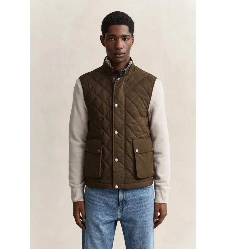 Gant para hombre. 7006640 Chaleco Acolchado marrón (L), Casual, Poliéster