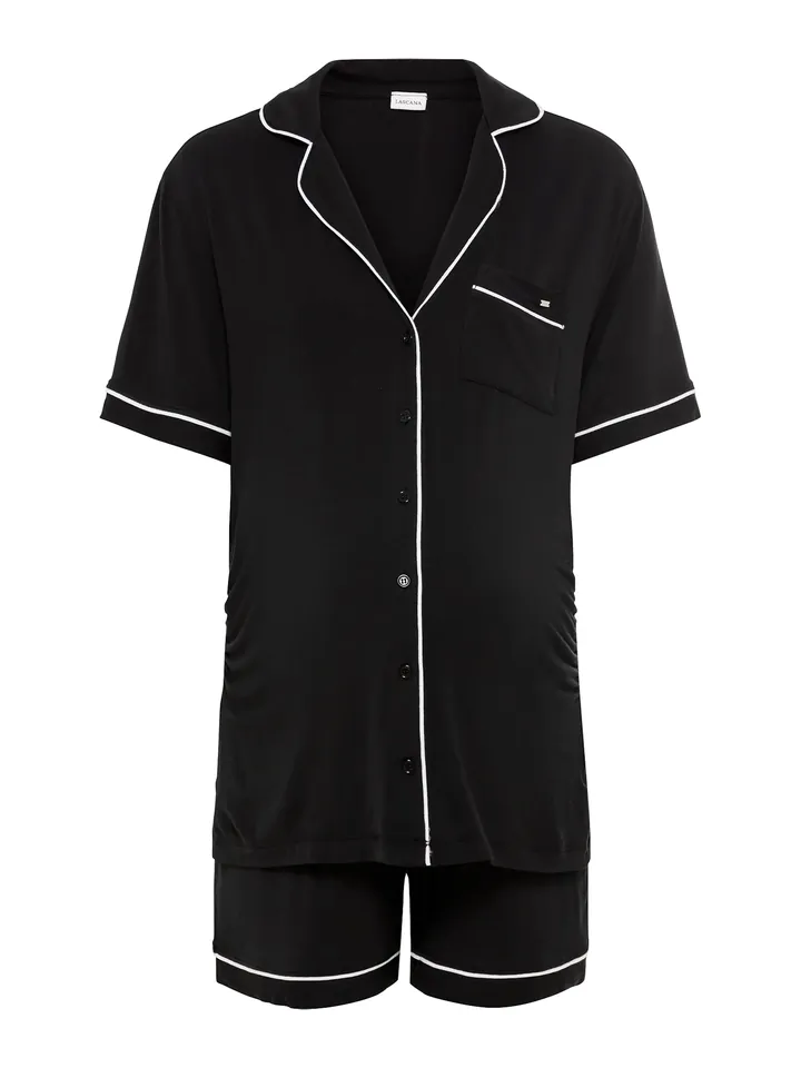LASCANA Pijama de pantalón corto negro / blanco