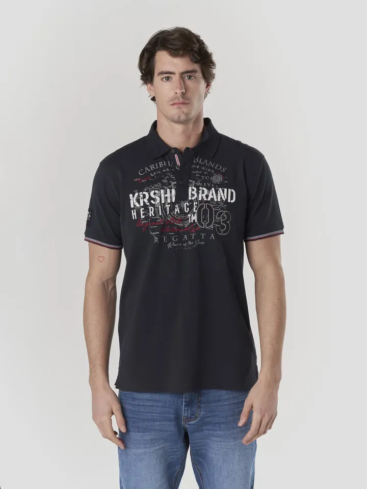 KOROSHI Camiseta  navy / gris / rojo cereza / blanco