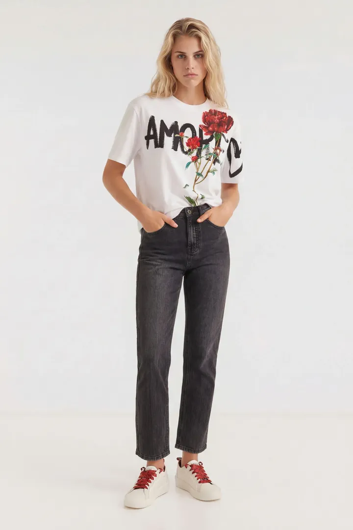 Desigual, Vaquero Straight tobillero, Algodon, Azul, 34