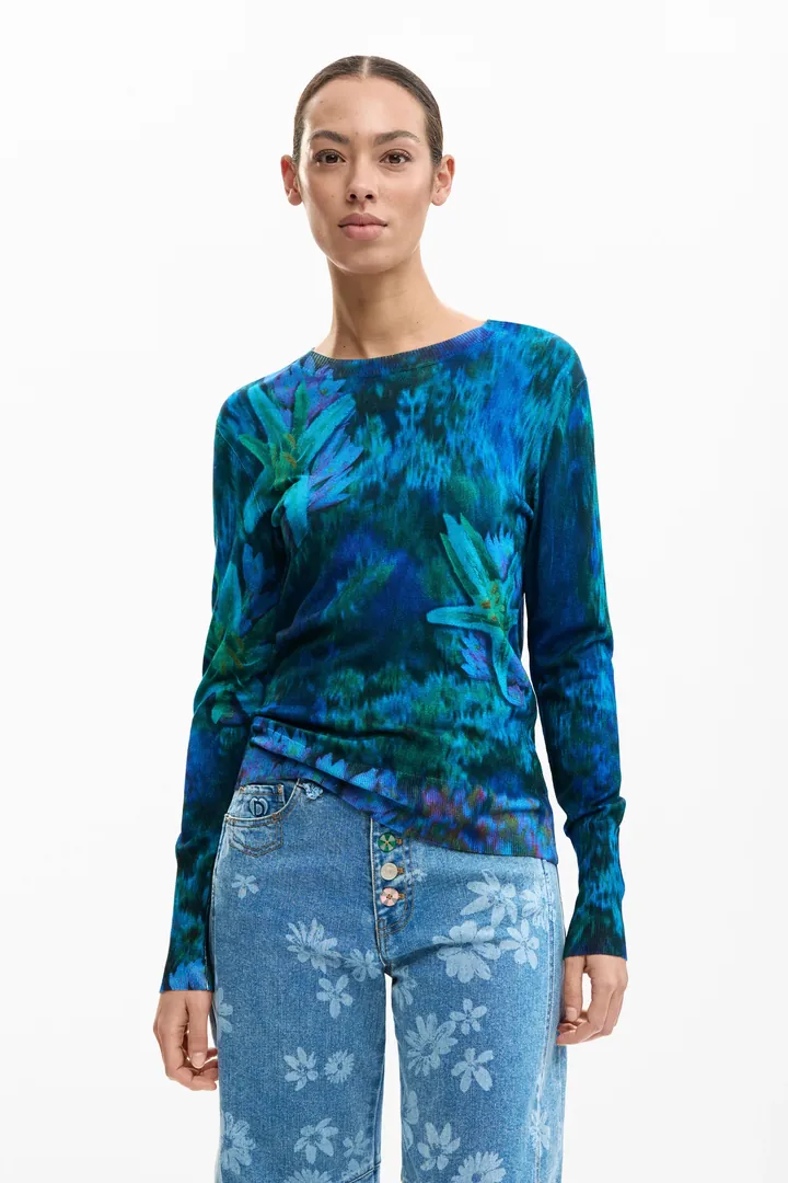 Desigual, Jersey fino jardín flores, Mujer, Verde, L