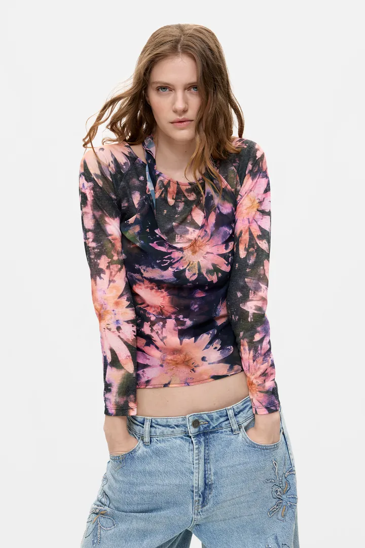 Desigual, Blusa Estampada Manga Larga, Mujer, Azul, L