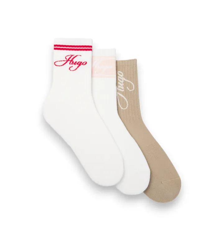 HUGO para mujer. 50564636 Set 3 Pares de Calcetines Sportylog blanco, marrón (35-38), Homewear, Deportivo, Multicolor, Algodón