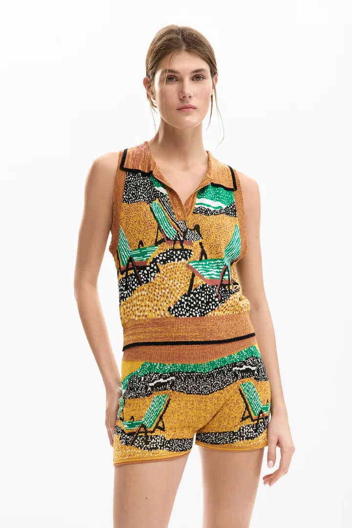 Desigual, Camiseta jacquard sin mangas, Mujer, MarróN, L