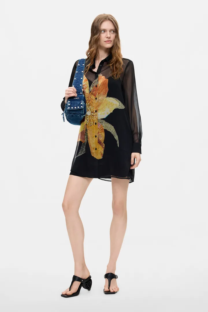 Desigual, Vestido Estampado Floral, Mujer, Poliester, Negro, L
