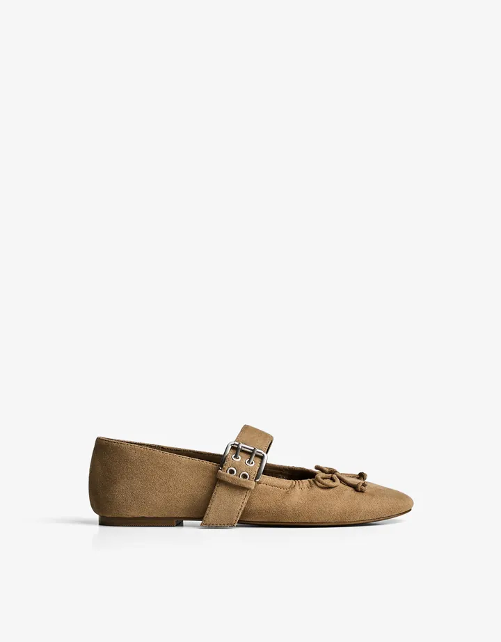 Bershka Bailarina Hebilla Mujer 35 Tostado