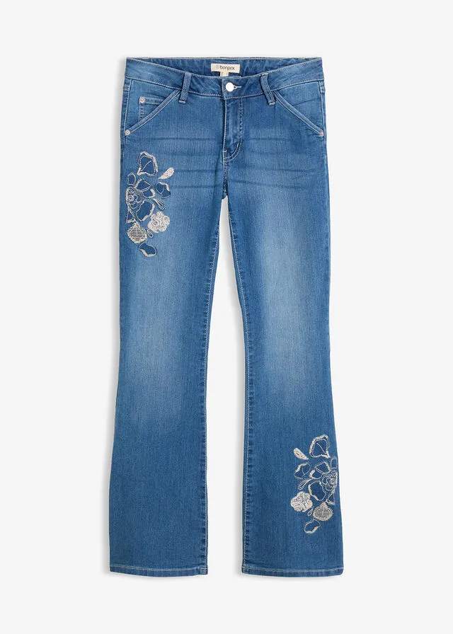 Vaqueros acampanados, mid waist, elásticos