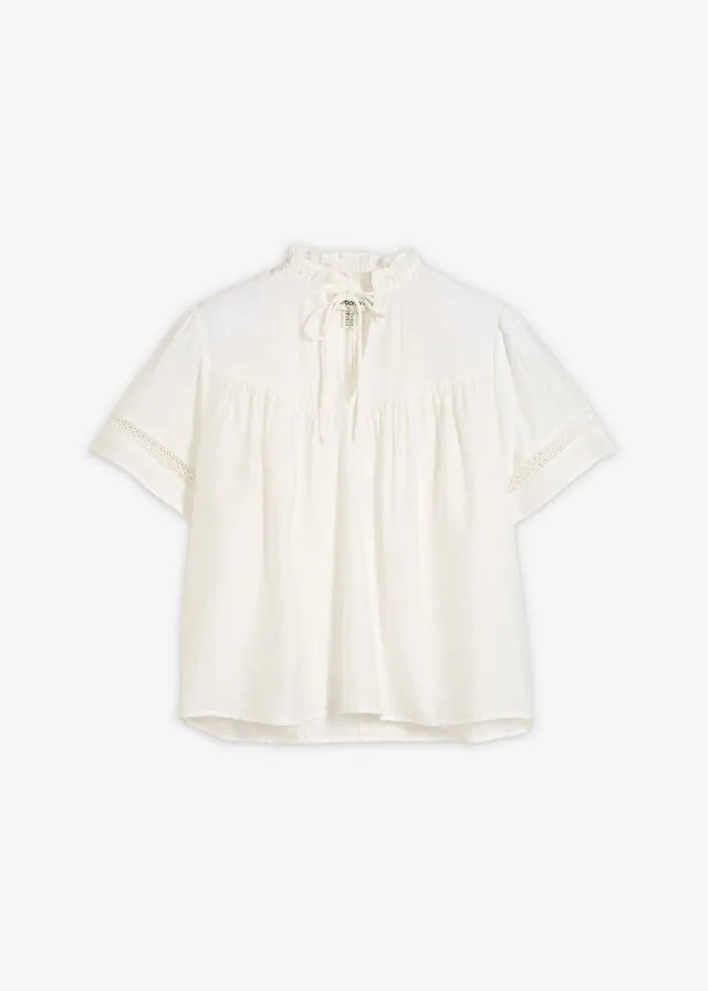Blusa de manga corta con inserto de encaje